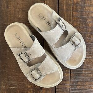 LOFINA Sandals $309 Suede Leather Buckle Double Strap Gray Sz 37